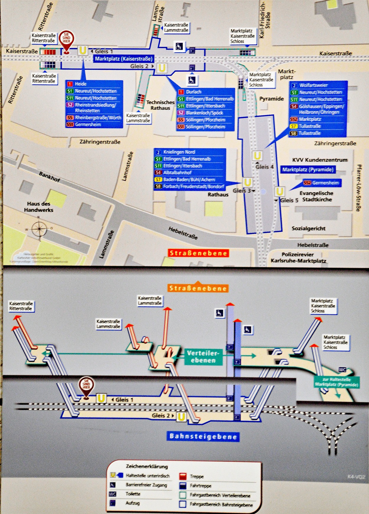 Lageplan Stadtbahn-Station Marktplatz Karlsruhe