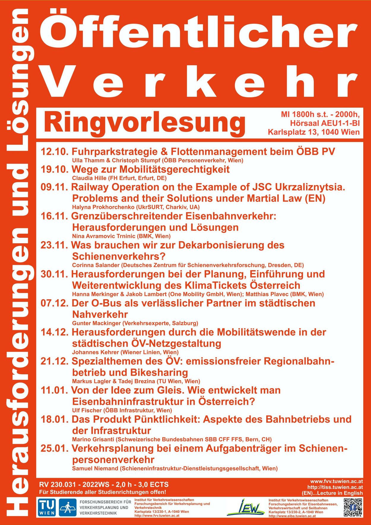 TU Wien: Ringvorlesung zum Thema "Öffentlicher Verkehr"