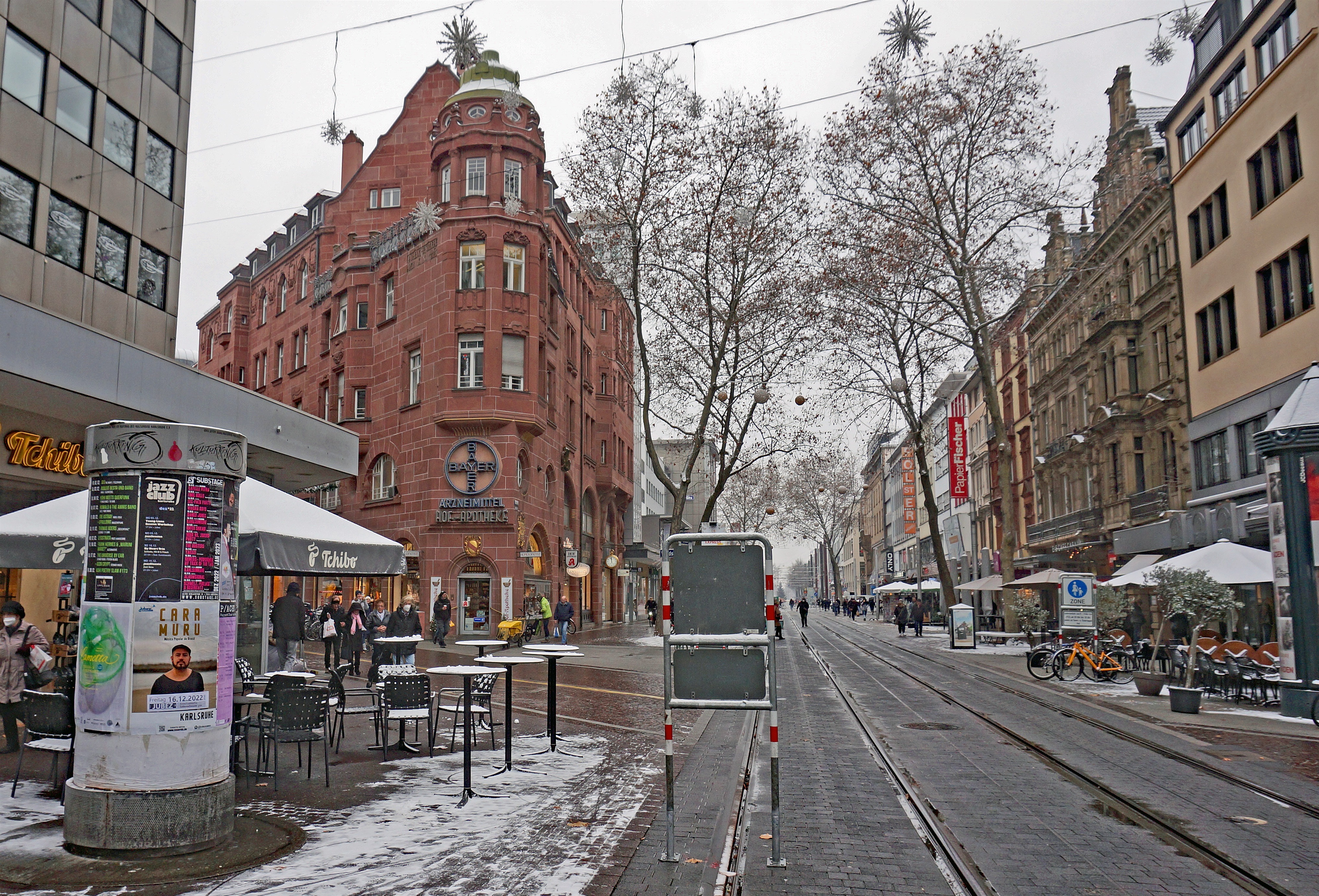 Karlsruhe Kaiserstraße stillgelegte Gleise im Winter