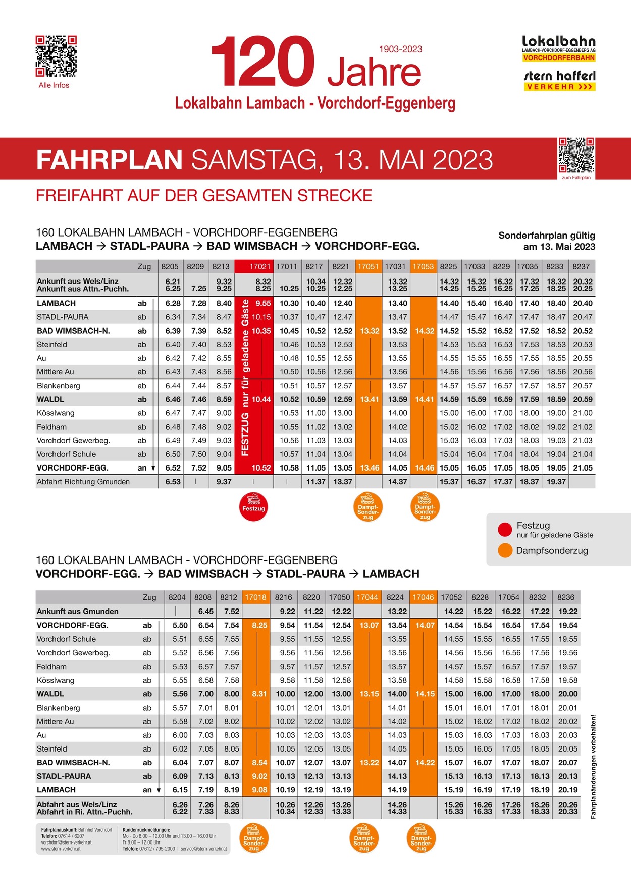 Sonderfahrplan Samstag: