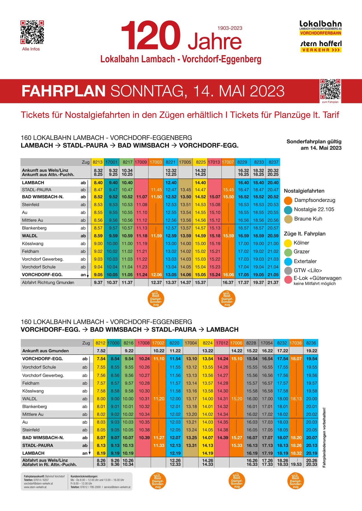 Sonderfahrplan Sonntag: