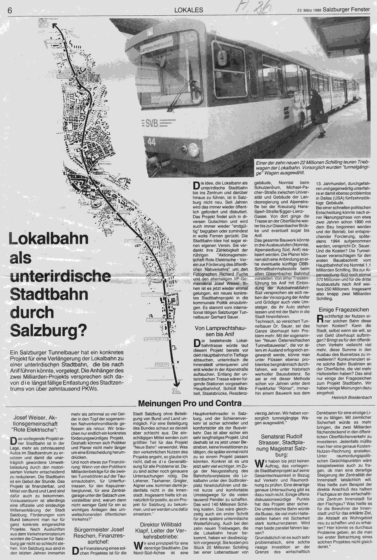 Lokalbahn als unterirdische Stadtbahn durch Salzburg 23. März 1988