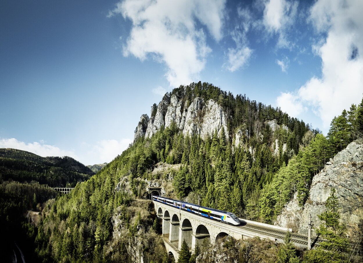 Zug in Landschaft mit Kultur-Branding