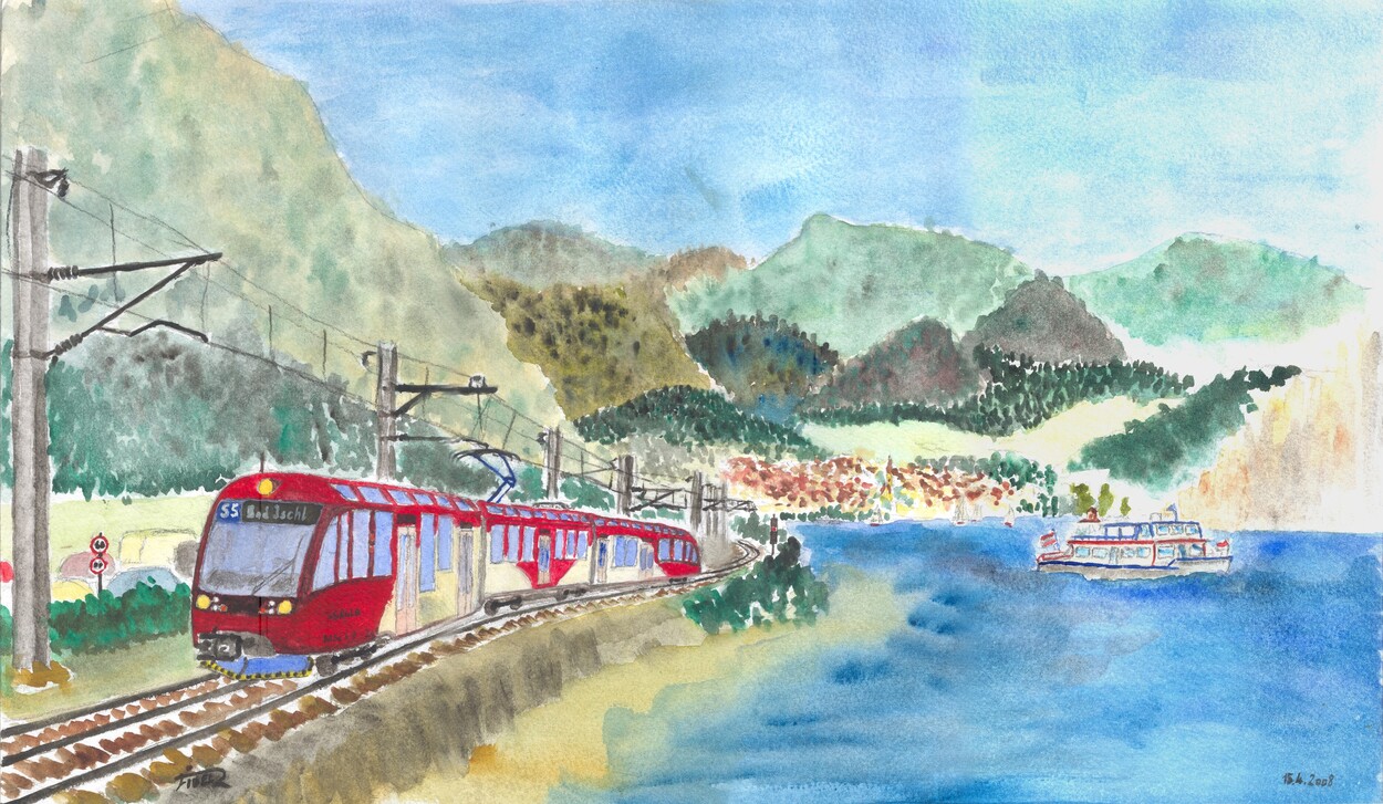 Club SKGLB - Aquarell "Die neue Ischlerbahn" - Martin Hauser (JPG)