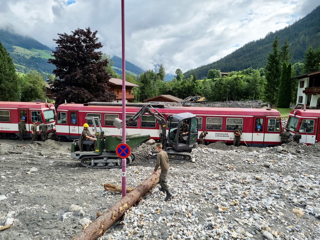 Pinzgauer Lokalbahn - Hochwasser und Mure 2021 im Bereich Bahnhof Krimml (LK)